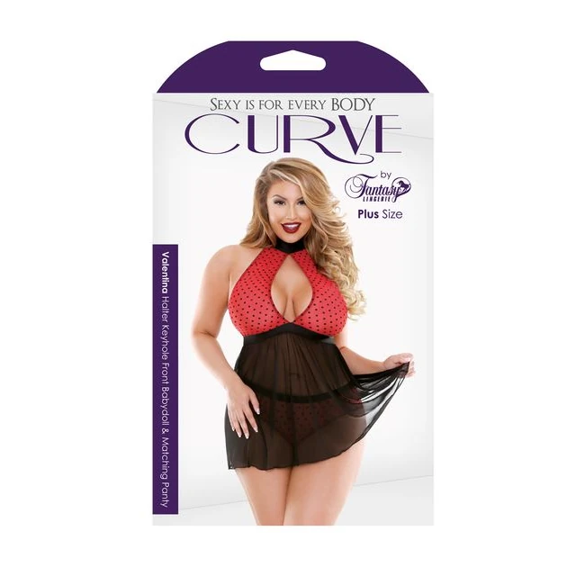 Curve Valentina Halter Babydoll & Panty Black/red 1x2x - Fabric & Feel