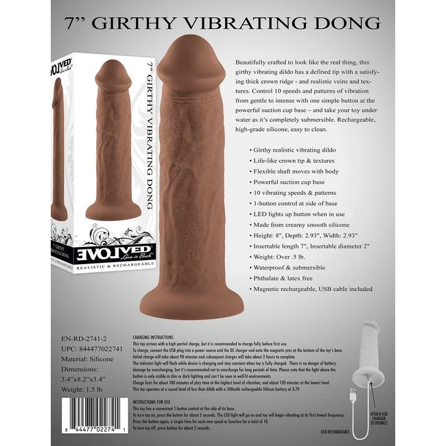 Evolved 7in Girthy Vibrat Dong Dark - Vibration Modes and Sensation