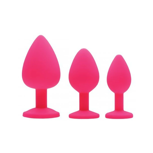 Frisky Pink Pleasure 3 Pc Silicone Anal Plugs W/ Gems - Shape & Comfort