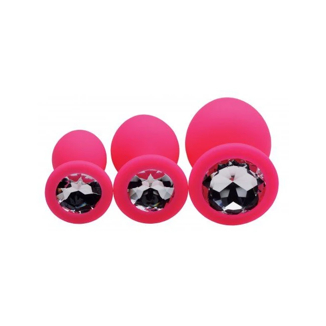 Frisky Pink Pleasure 3 Pc Silicone Anal Plugs W/ Gems - Material & Safety