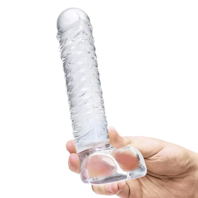 Glas 8 Realistic Ribbed G-spot Dildo W Balls " - Material and Temperature Play