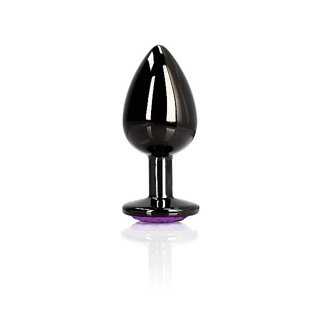 Heart Gem Butt Plug Large Gunmetal Amethyst - Jewel Base and Flared Stopper