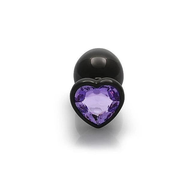 Heart Gem Butt Plug Large Gunmetal Amethyst - Silent and Waterproof for Bath Time