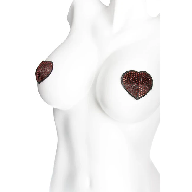 Heart Rhinestone Pasties Red/black Os - Fabric & Feel