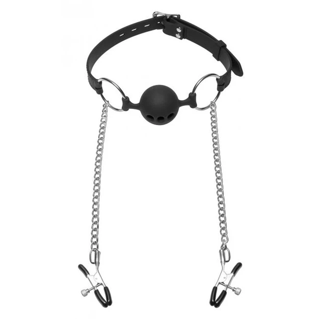 Master Series Ball Gag Silicone with Nipple Clamps - Comfort & Fit