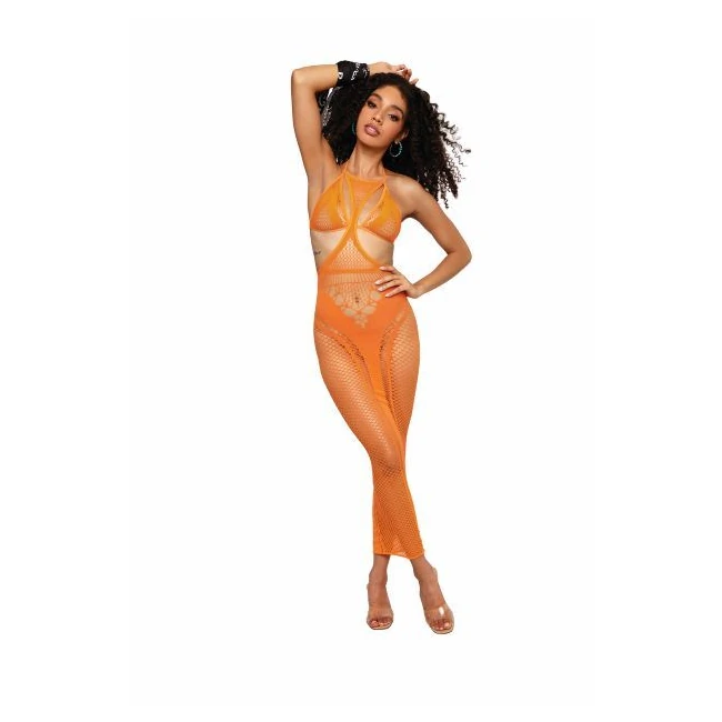 Multi-net Seamless Gown W Opaque Details Tangerine O/s - Fabric & Feel