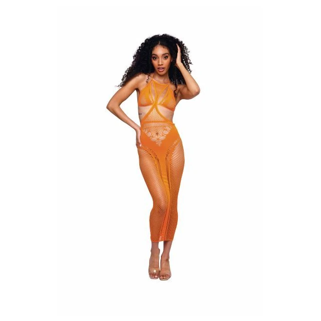 Multi-net Seamless Gown W Opaque Details Tangerine O/s - Specifications