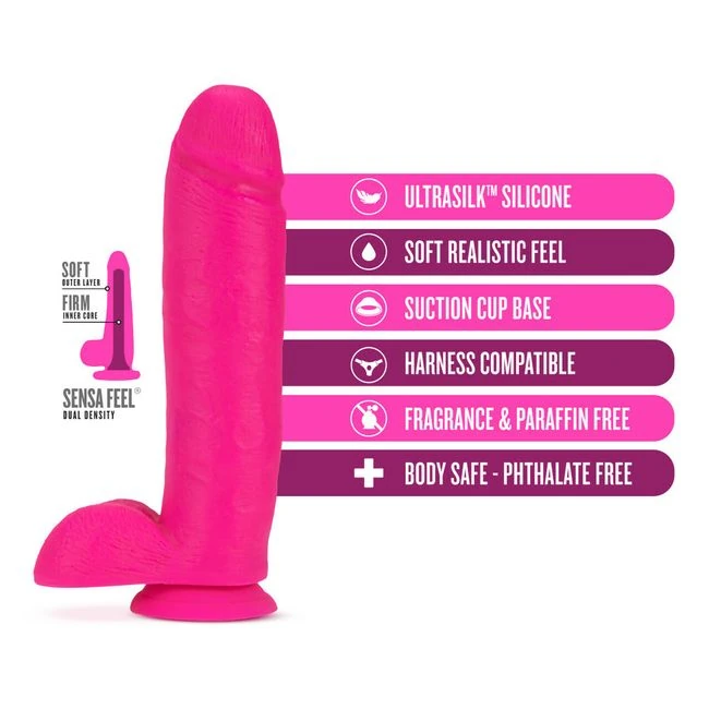 Neo Elite 10in Dual Densi Cock W/ Balls Neon Pink - Material & Feel