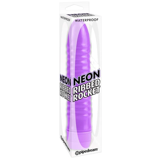 Neon Ribbed Rocket Purple Vibrator - Vibration Modes