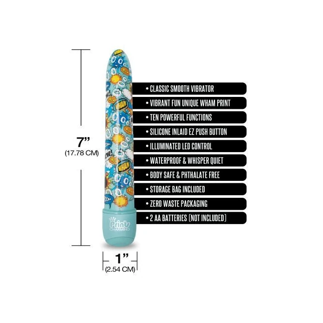 Prints Charming Pop Tease Vibe Bang Blue - Quiet Operation and a Waterproof Body