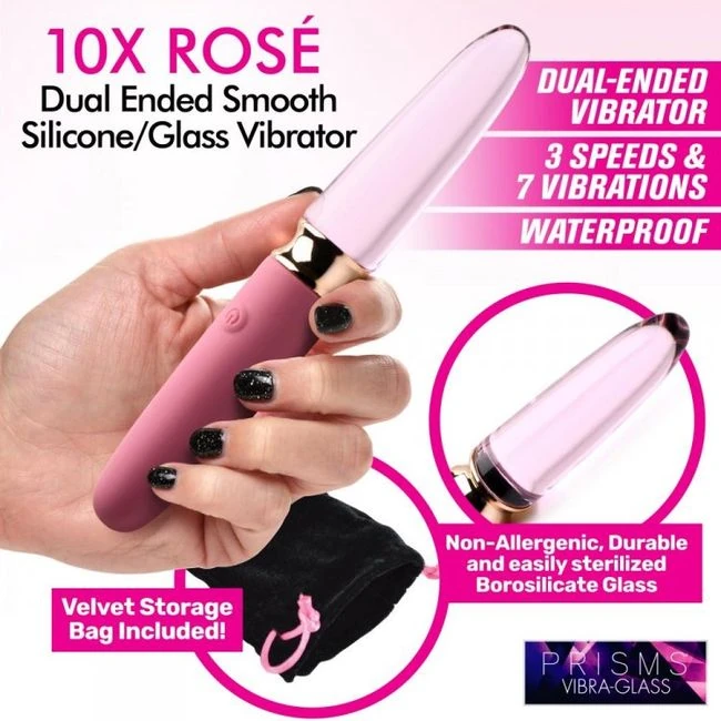 Prisms Vibra-glass 10x Ro Dual Ended Glass Vibrator - Prisms Vibra-glass 10X Rose Dual Ended Glass Vibrator by XR Brands
