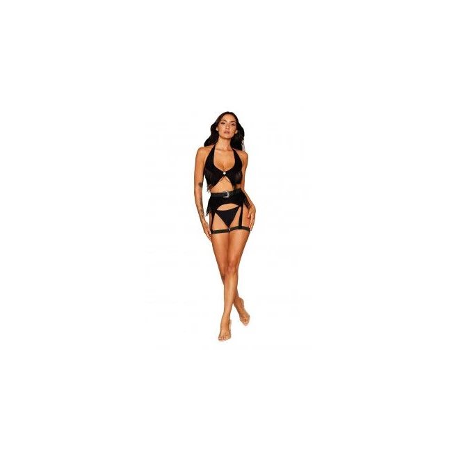 Ride 'em Cowgirl Faux-sue Bralette Set Black O/s - Fabric & Feel
