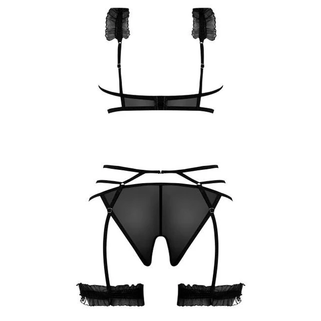 Ruffled Bra Garter & Pan Black S/m - Design Details