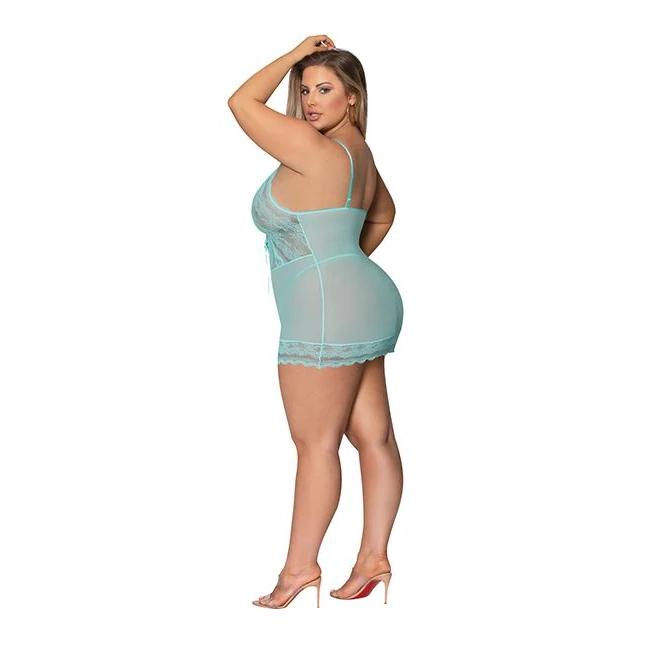Seabreeze Lace Up Chemise Set Turquoise 2xl - Fabric & Feel