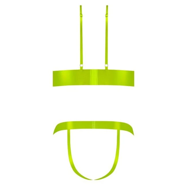 Strap Tease Bra & Crotchl Panty Neon Yellow S/m - Fabric & Feel