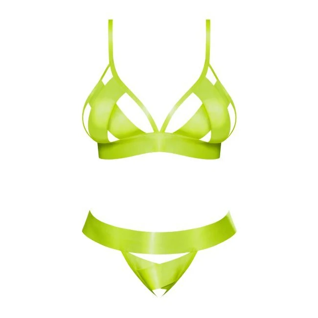 Strap Tease Bra & Crotchl Panty Neon Yellow S/m - Fit & Sizing