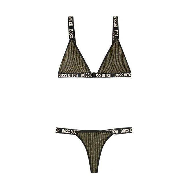 Vibes Bo$$ Bitch Bralette Panty W/ Gold Rings Large/xl - Vibration Modes