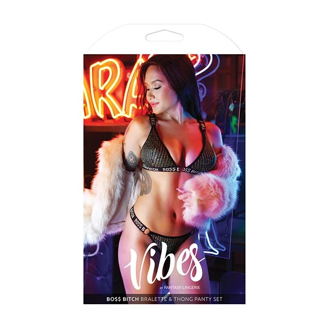 Vibes Bo$$ Bitch Bralette Panty W/ Gold Rings Medium/ Large - Specifications