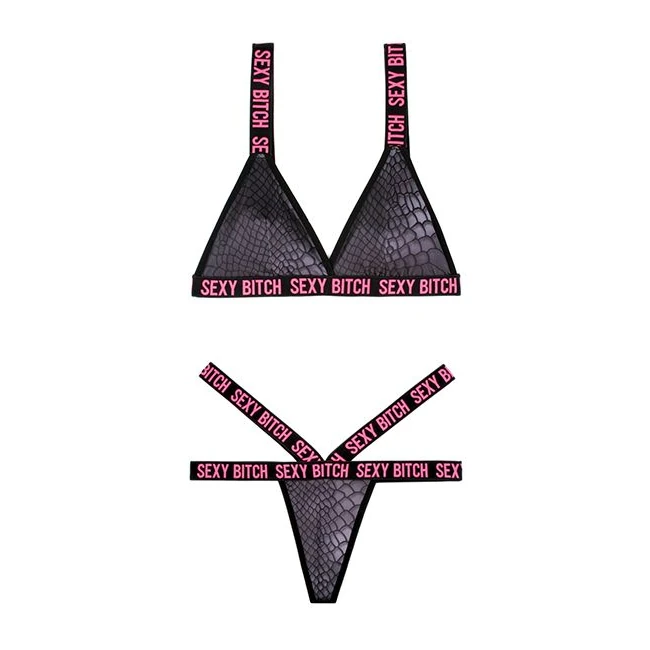 Vibes Sexy Bitch Reptile Bralette & Thong - Vibration Modes