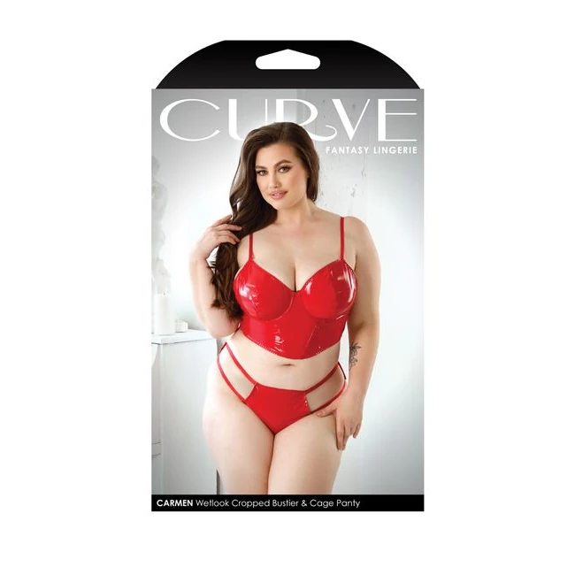 Carmen Wetlook Cropped Bus & Cage Panty Red 1x/2x - Fit & Sizing