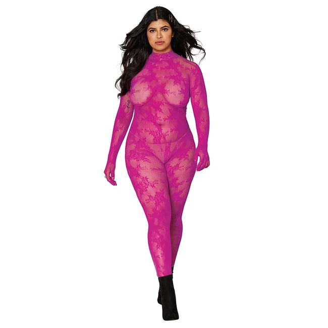 Floral Bodystocking W/ Fin Gloves Azalea - Fabric & Feel