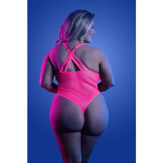 Glow Electric Haze Teddy W Thong Cut Back Neon Pink Q/s - Fabric & Feel