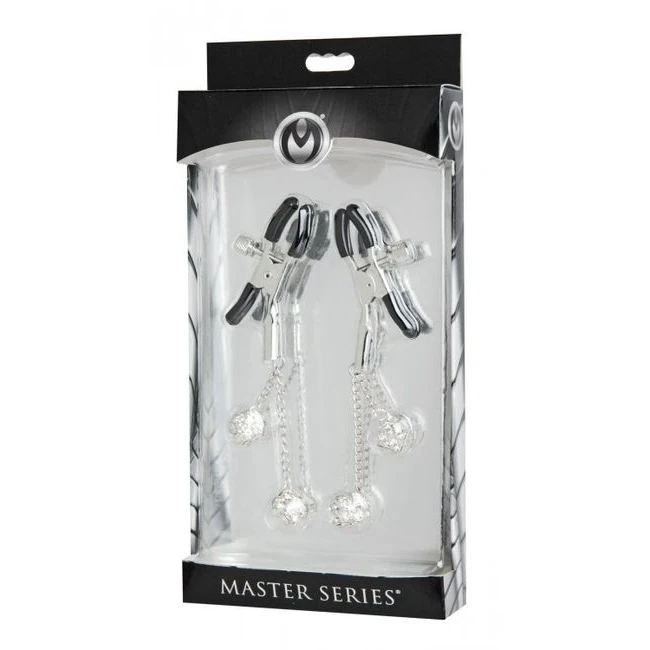 Master Series Rhinestone Nipple Clamps Square Clear - Comfort & Fit