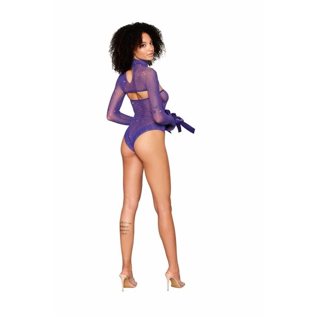 Metallic Fishnet Seamless Teddy Violet O/s - Fabric & Feel