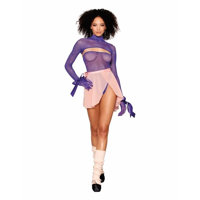 Metallic Fishnet Seamless Teddy Violet O/s - Fit & Sizing