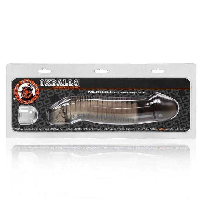 Muscle Smooth Cocksheath W/length Inset Oxballs Smoke - Grip, Fit, and Control