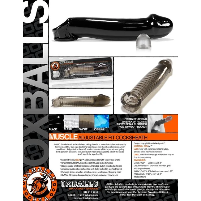 Muscle Smooth Cocksheath W/length Inset Oxballs Smoke - Material and Specifications