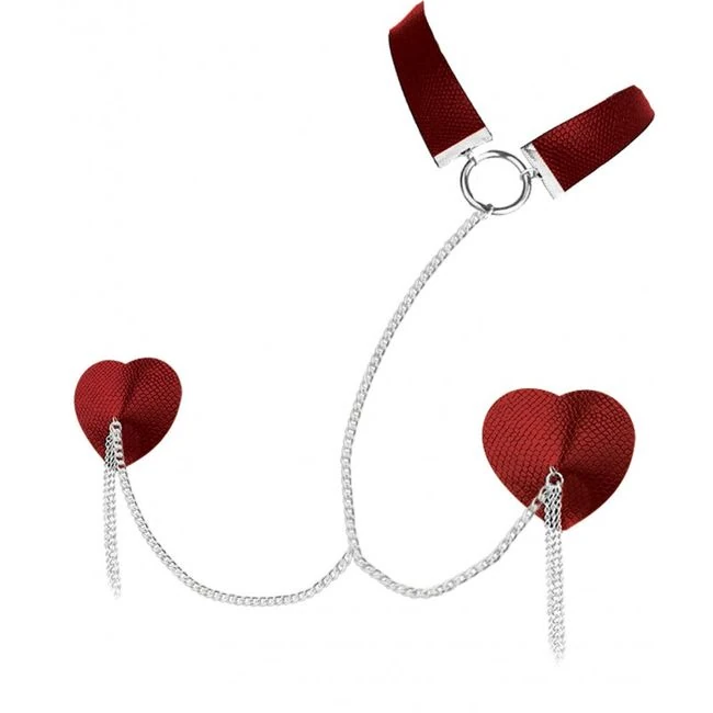 Nipplicious Dominatrix Lea Collar & Pasties W/ Chains Red - Hardware & Fasteners