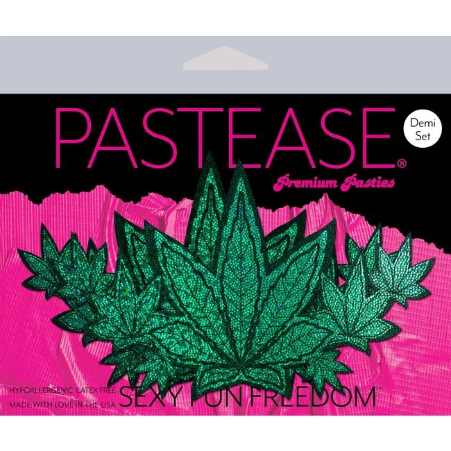 Pastease Demi Weed Green Glitter Pot Leaves Breast Cover - Fit & Sizing
