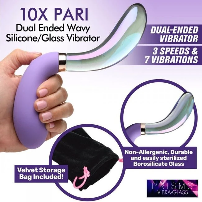 Prisms Vibra-glass 10x Par Dual Ended Wavy Glass Vibe - Prisms Vibra-glass 10X Pari Dual Ended Wavy Glass Vibe by XR Brands
