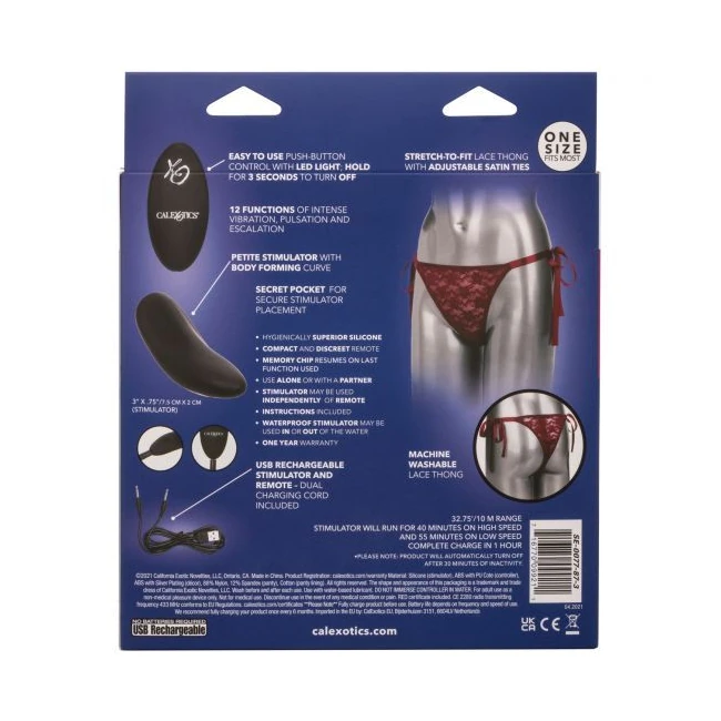 Remote Control Lace Thong Burgundy - Vibration Modes and Sensations