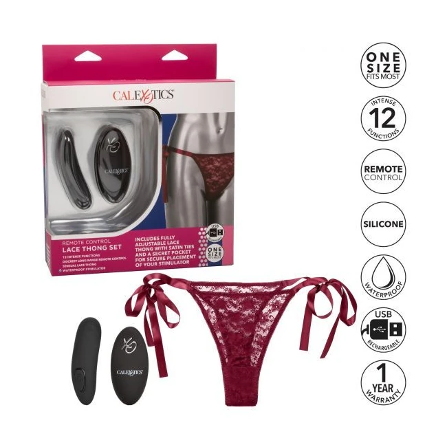 Remote Control Lace Thong Burgundy - Additional Details