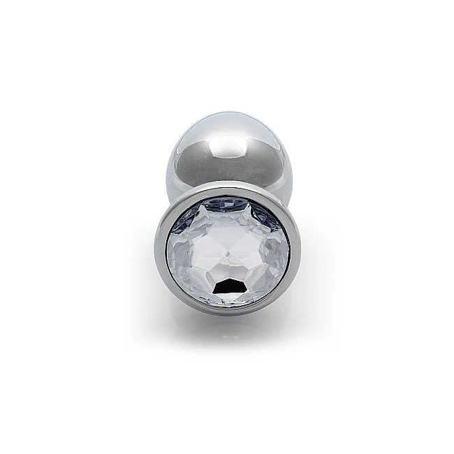 Round Gem Butt Plug Large Silver Diamond - Waterproof and Easy to Clean