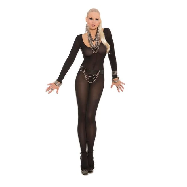 Sheer Long Sleeve Bodystoc Black Queen - Internal Texture