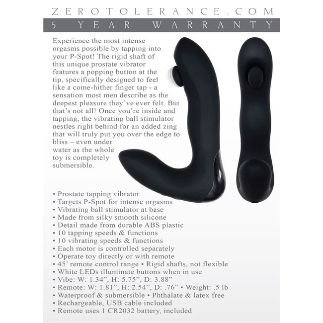 Zero Tolerance Tap It Vibe - Vibration Modes & Features